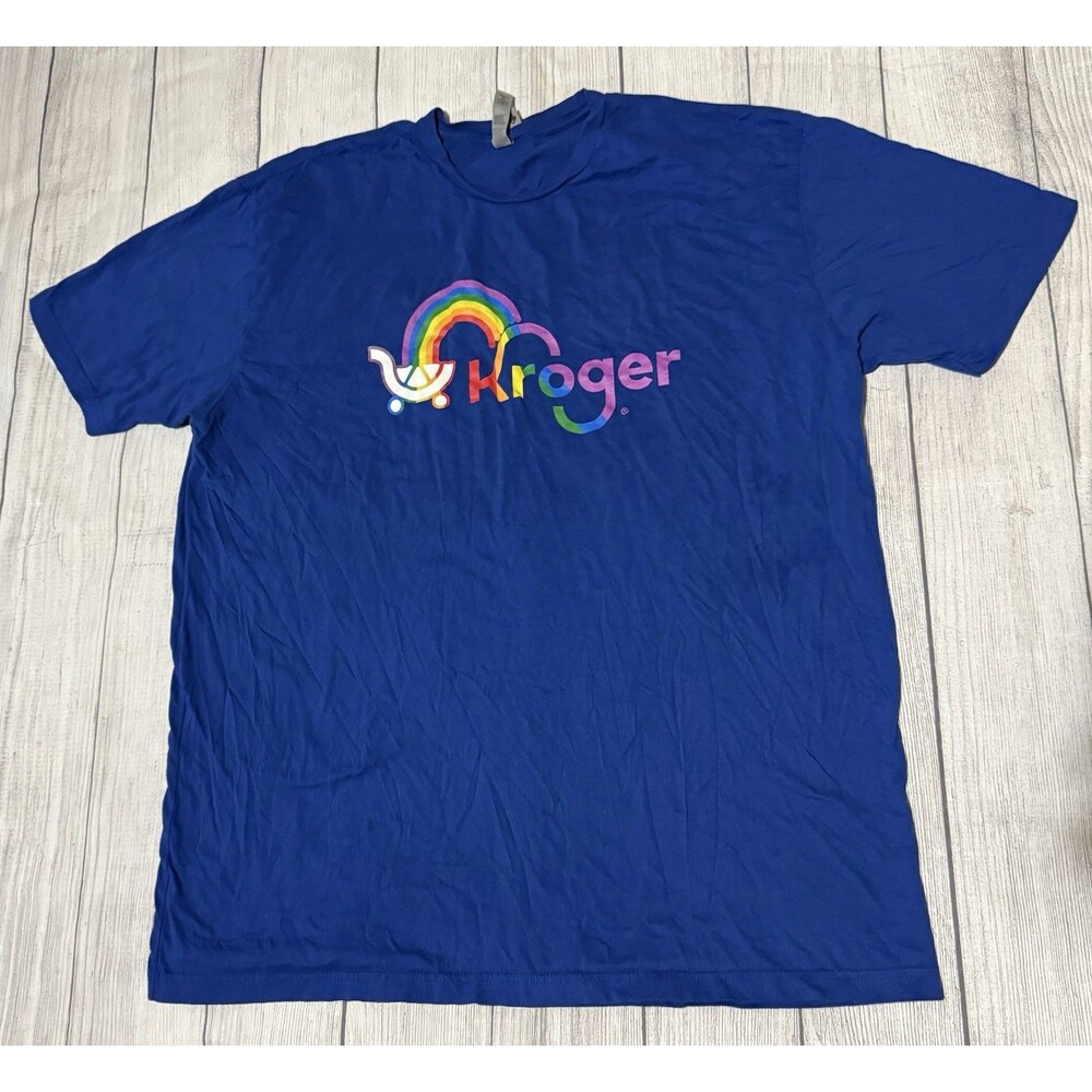 Kroger Pride Employee T Shirt Rainbow Cart Graphic Size 2XL XXL Blue Defect